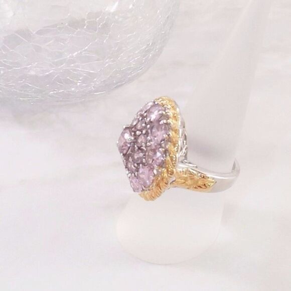 Simulated Pink Sapphire Cocktail Statement Ring Size 7 - Picture 2 of 3